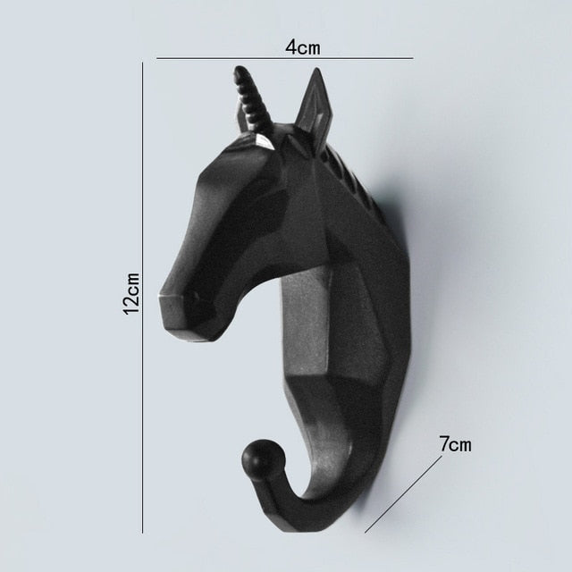 Geometric Wildlife Wall Hook for Unique Home Decor and Gifts Black (Unicorn) NaLani