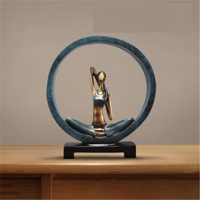 Modern Abstract Resin Yoga Sculptures for Office Décor 11 Inch Cow Face Pose - Blue NaLani