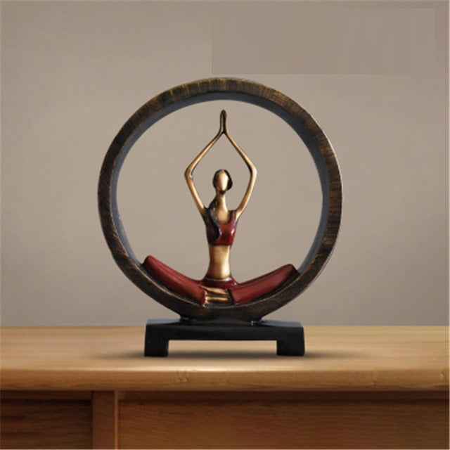 Modern Abstract Resin Yoga Sculptures for Office Décor 11 Inch Lotus Position - Red NaLani