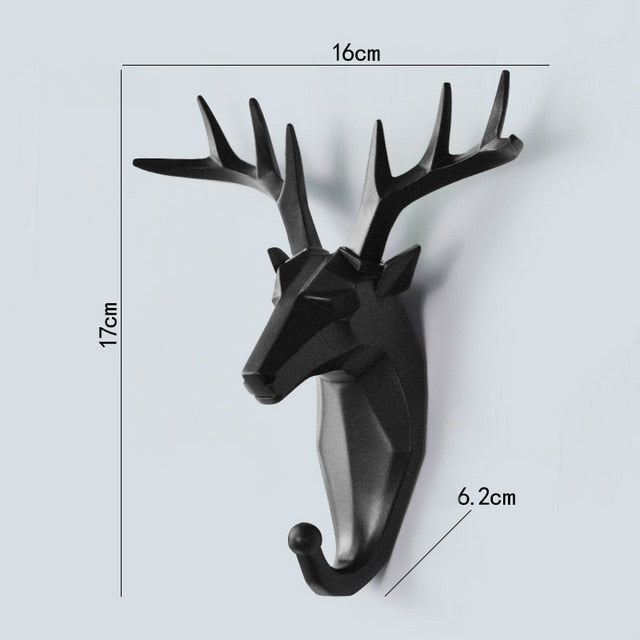 Geometric Wildlife Wall Hook for Unique Home Decor and Gifts Black (Deer) NaLani