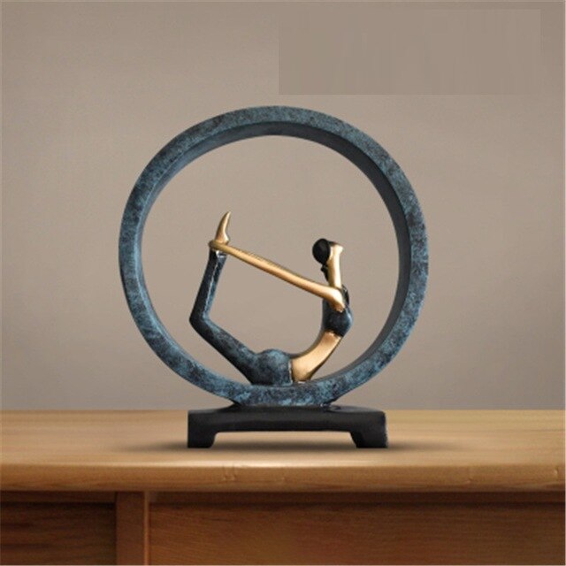 Modern Abstract Resin Yoga Sculptures for Office Décor 11 Inch Bow Pose - Blue NaLani