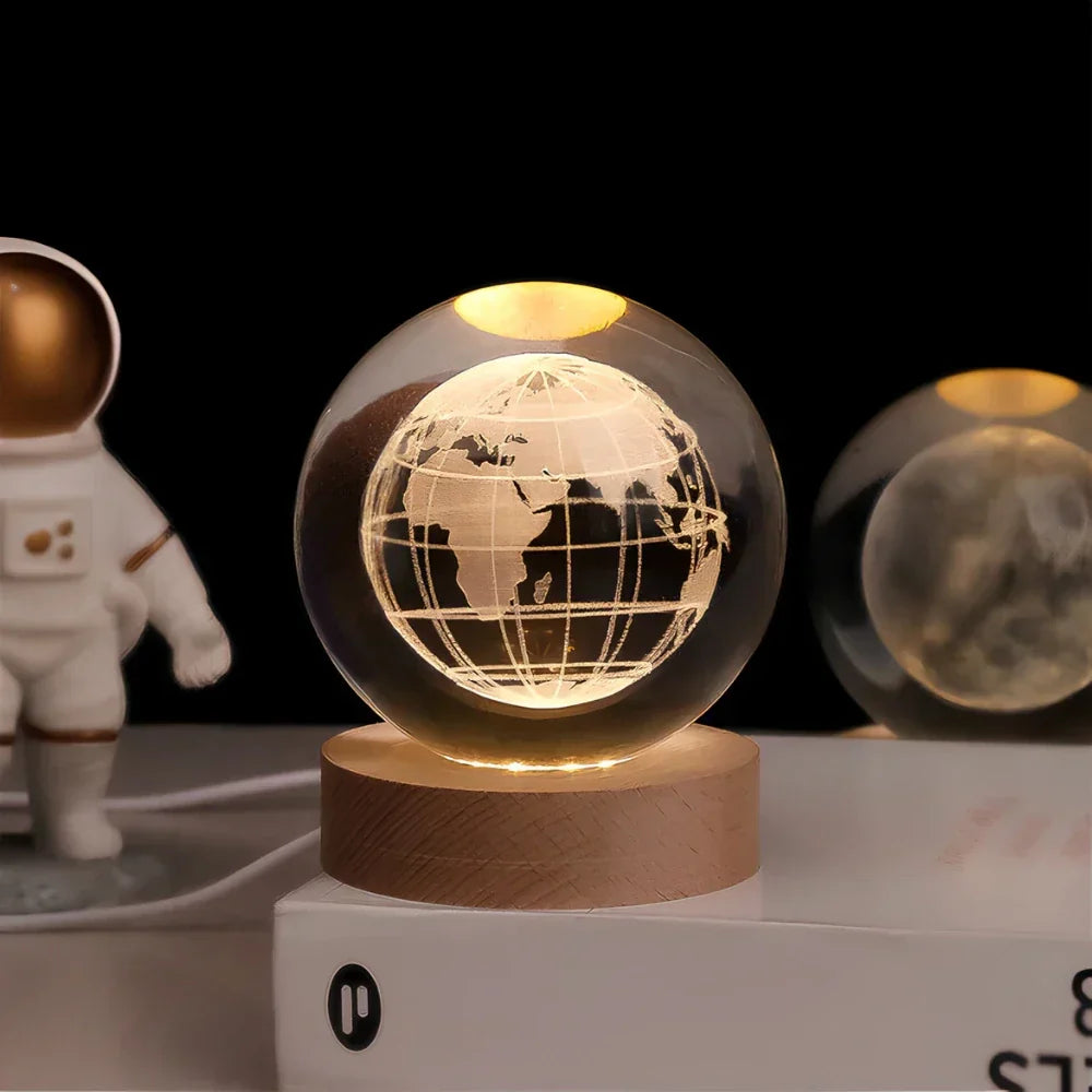 Velvòi | Luminous Crystal Ball Night Light with 3D Engraved Space Images Earth NALANI