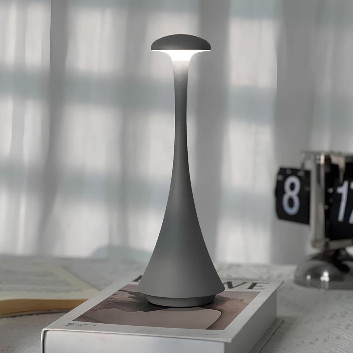 Rechargeable Led Mushroom Table Lamp For Modern Home Grey NALANI