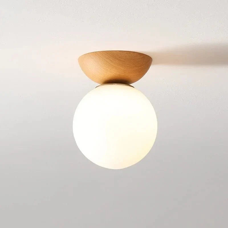 LED Flush Mount Ceiling Light Iron Glass Dining Room Wood NALANI