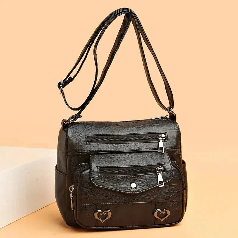 Vintage Women's Shoulder Bag Soft Vegan Leather Crossbody Black NALANI