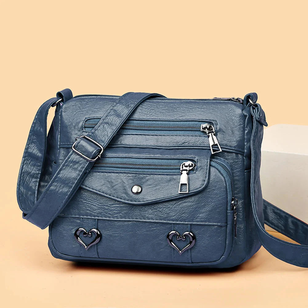 Vintage Women's Shoulder Bag Soft Vegan Leather Crossbody Blue NALANI