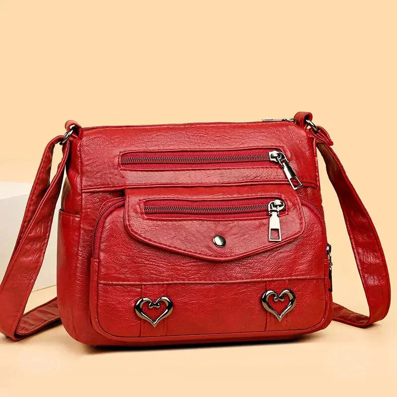 Vintage Women's Shoulder Bag Soft Vegan Leather Crossbody Red NALANI