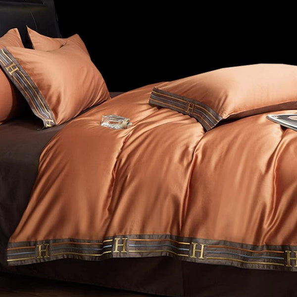 Embroidered Satin Cotton Bedding Set 4 Piece Comfortable NALANI