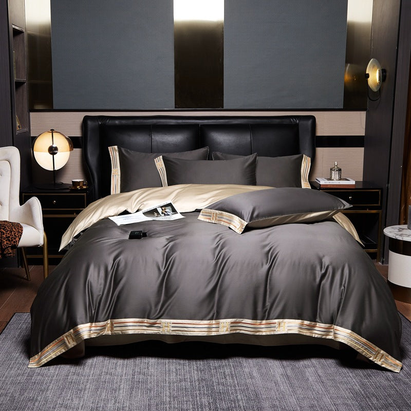 Embroidered Satin Cotton Bedding Set 4 Piece Comfortable NALANI