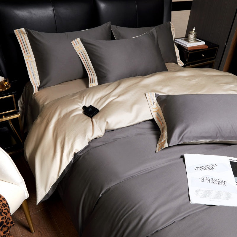Embroidered Satin Cotton Bedding Set 4 Piece Comfortable NALANI