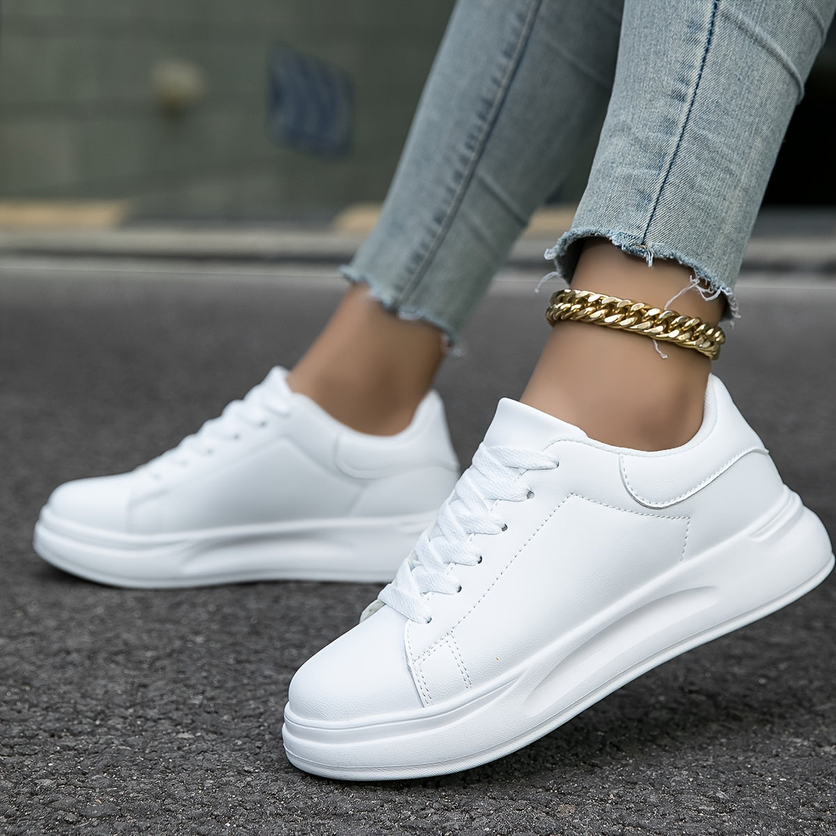 Celeni | Women Clean White Faux Leather Sneakers Casual Comfort