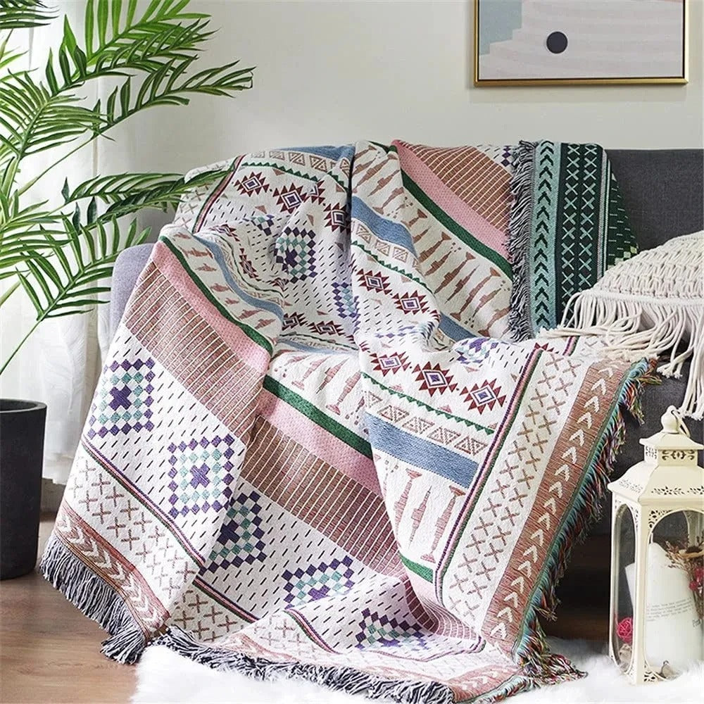 Vibrant Throw Blanket Collection with Braided Fringe Ends NaLani