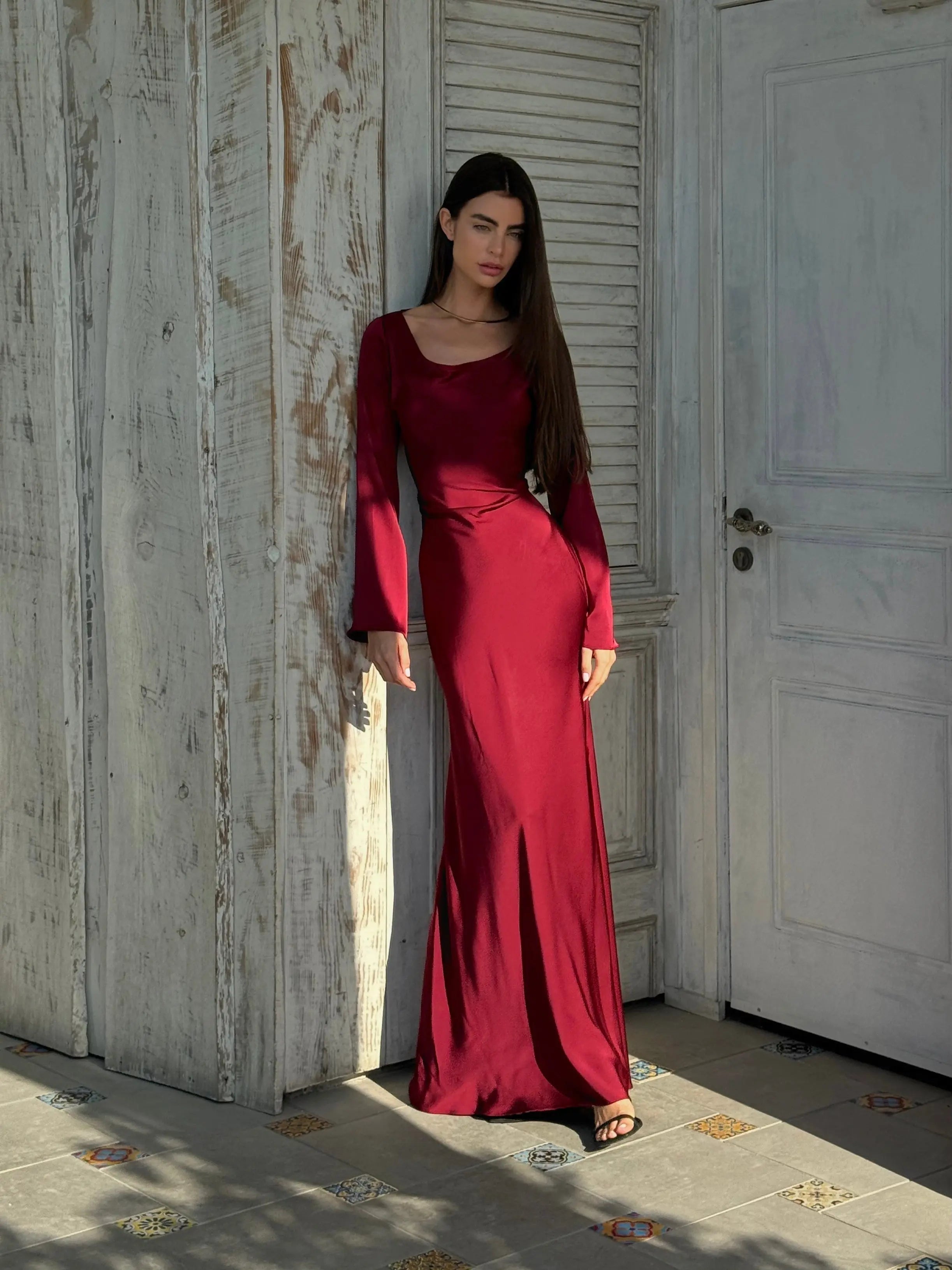 Women’s Long Sleeve Dress | Maxi With Clean Lines And Sleek Silhouette For Day To Night Wear, Effortless Maxi