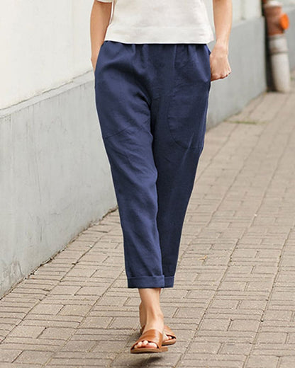 Ovara | Women's Tapered Trousers - Relaxed Fit - Elastic Waist - Breathable Lightweight Fabric
