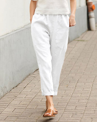 Ovara | Women's Tapered Trousers - Relaxed Fit - Elastic Waist - Breathable Lightweight Fabric