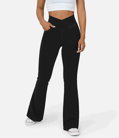 Women's elasticated Wide leg flared jeans with high waist