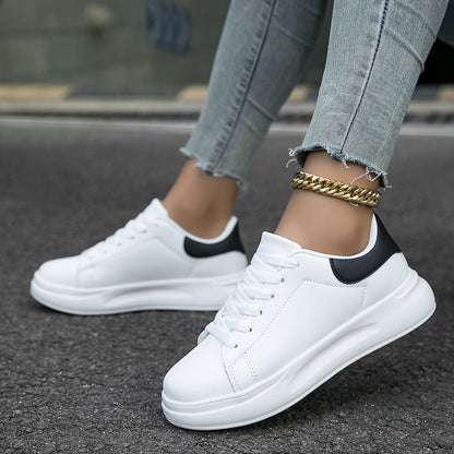 Celeni | Women Clean White Faux Leather Sneakers Casual Comfort