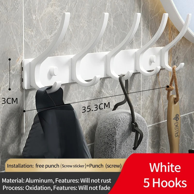 Durable Aluminum Wall Mounted Coat Rack With Six Hooks White 5-hook NALANI