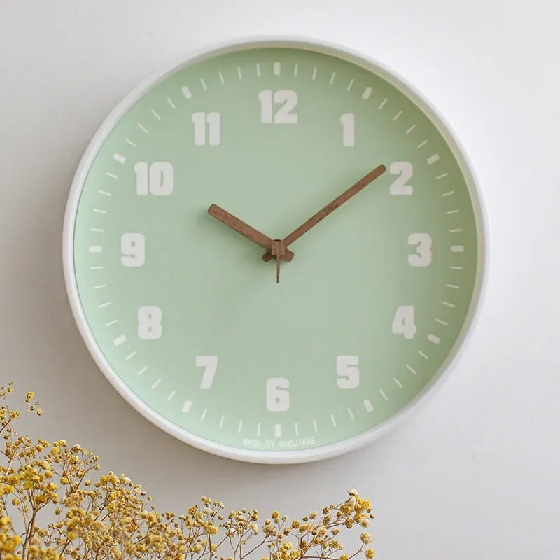 Noiseless Japanese Style Bamboo Wall Clock for Modern Homes Olive Green NALANI