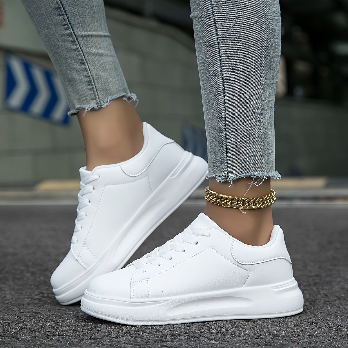 Celeni | Women Clean White Faux Leather Sneakers Casual Comfort