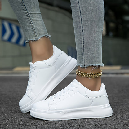 Celeni | Women Clean White Faux Leather Sneakers Casual Comfort