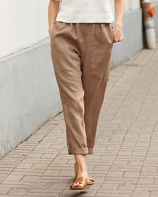 Ovara | Women's Tapered Trousers - Relaxed Fit - Elastic Waist - Breathable Lightweight Fabric
