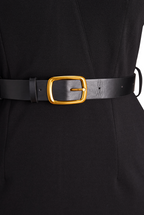 Claribel | Refined Midi Dress Mock Wrap Neckline Belt Accent For Work