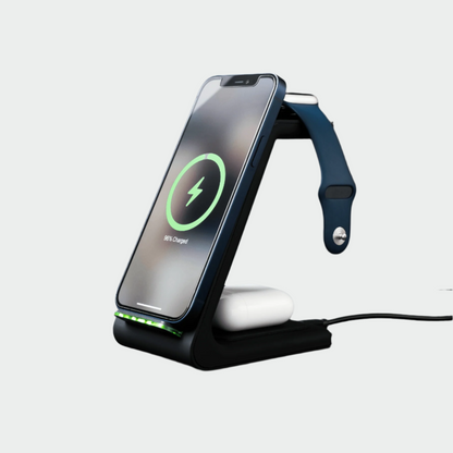 Three In One Wireless Charger For Smartphone Watch Earbuds Midnight Black NALANI