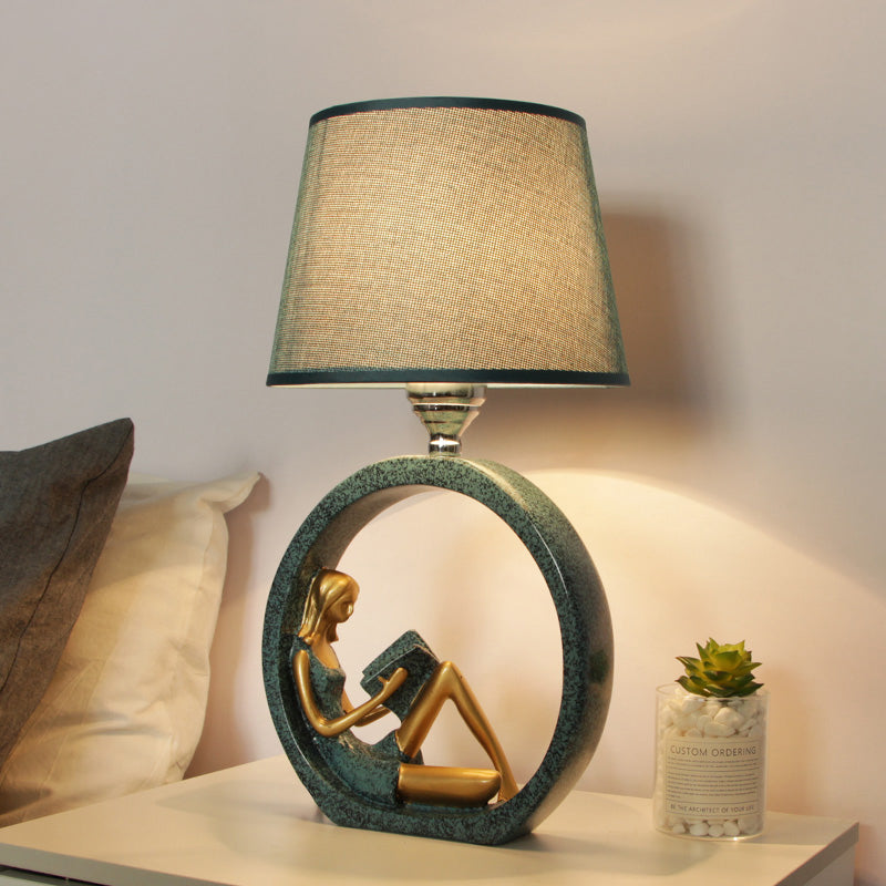 Blue Resin Night Lamp Table Lamp With Tapered Fabric Shade Blue NALANI