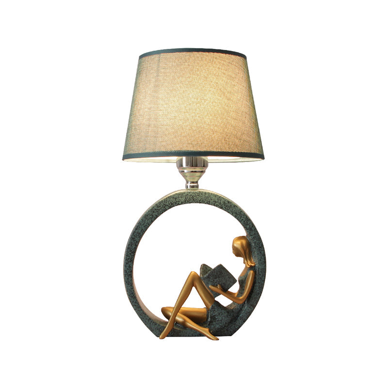 Blue Resin Night Lamp Table Lamp With Tapered Fabric Shade NALANI