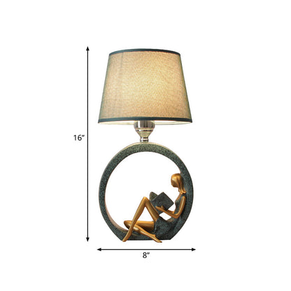 Blue Resin Night Lamp Table Lamp With Tapered Fabric Shade NALANI