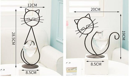 Iron Kitty Cat Propagation Station with Glass Heart Vase NaLani