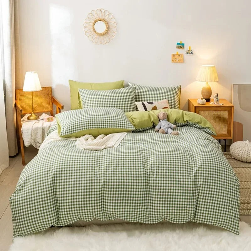 Classic Checkerboard Bedding Set for Timeless Bedroom Style Green NaLani