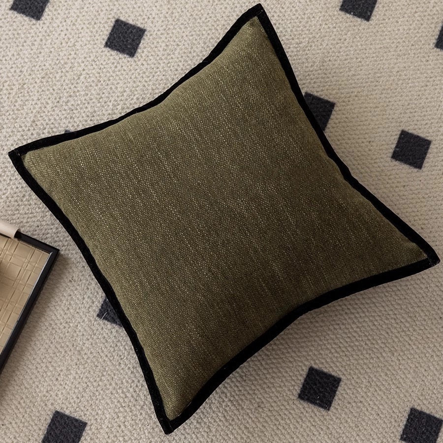 French Retro Black Border Cushion Covers Cotton Jacquard Black Edge Retro Green NALANI
