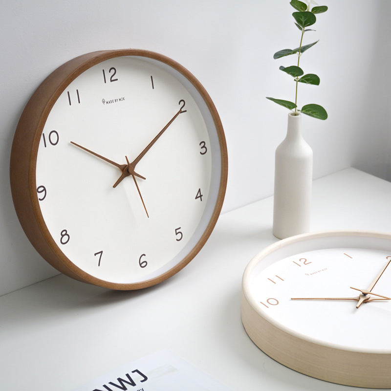 Simple Solid Wood Analogue Wall Clock For Home Decor Brown NALANI