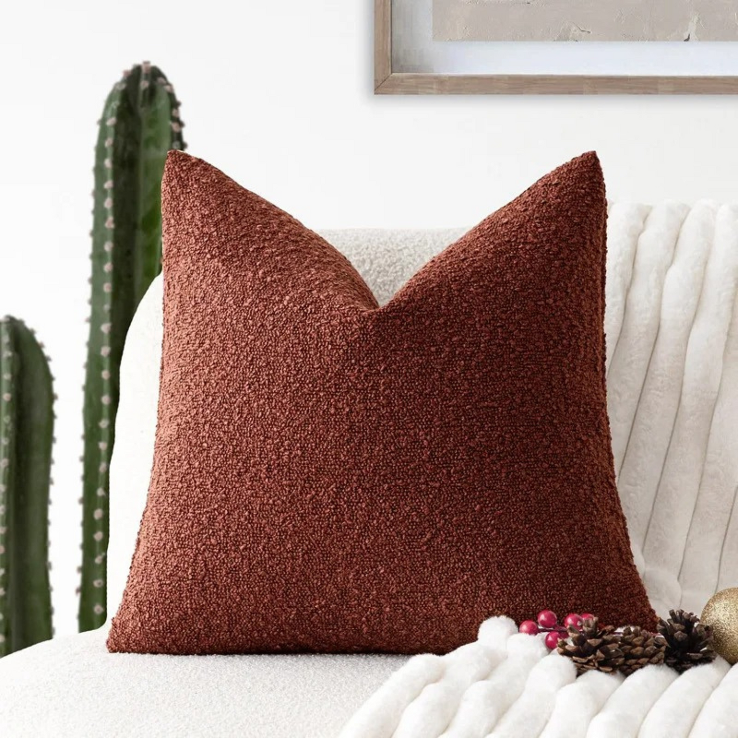 Elegant Boucle Cushion Cover for Sophisticated Home Decor Brick Red NaLani