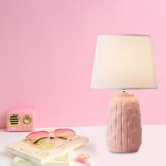 Designer Table Lamp with Conical Shade and Cylindrical Base Pink NALANI