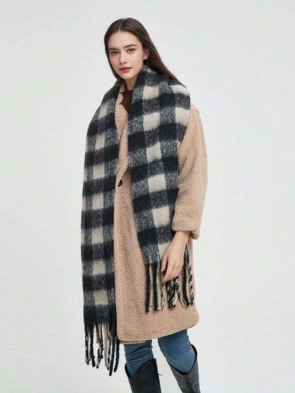Thick Warm Plaid Cashmere Winter Scarf Rainbow Hues NALANI