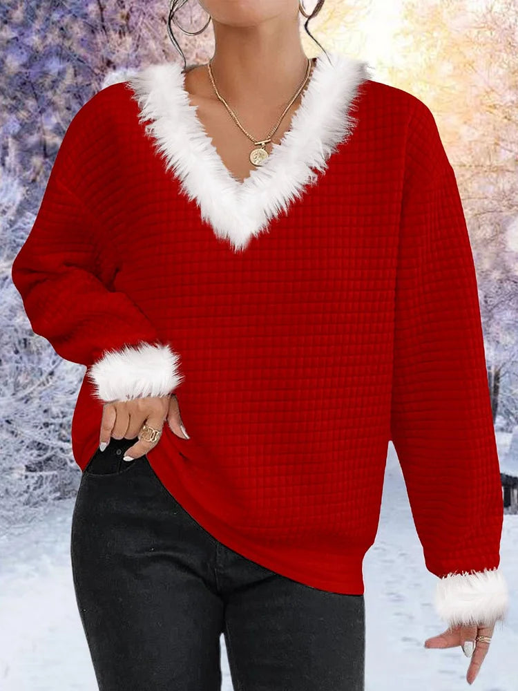 Fluffy Waffle Christmas Sweater Cozy Knit Winter Wear-Sweaters-Calora-Red-S-NaLani