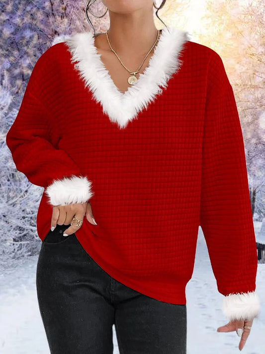 Fluffy Waffle Christmas Sweater Cozy Knit Winter Wear-Sweaters-Calora-Red-S-NaLani
