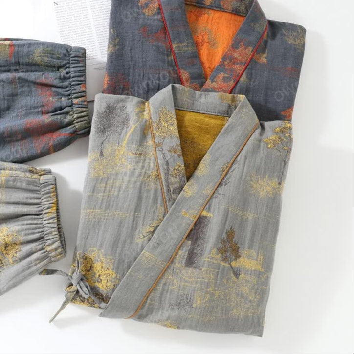 Neutraal Landschap Kimono Katoenen Pyjama Set