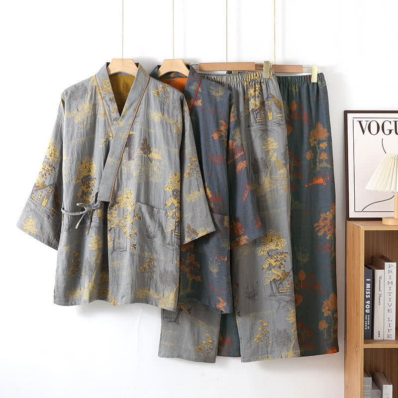 Neutraal Landschap Kimono Katoenen Pyjama Set