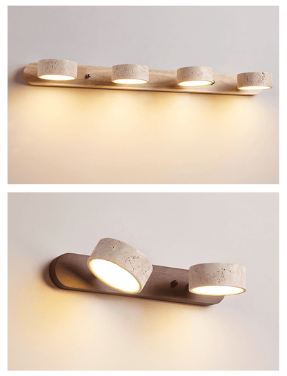 Travertine Duo Wall Light With Wood Accents Warm Glow NALANI