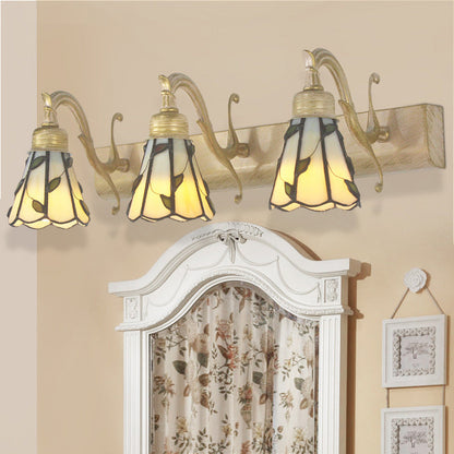 Three Head Leaf Vanity Light Stained Glass Copper Backplate NALANI