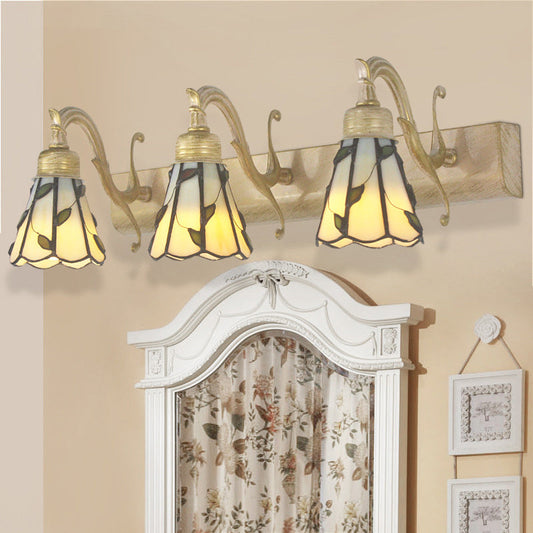 Three Head Leaf Vanity Light Stained Glass Copper Backplate NALANI