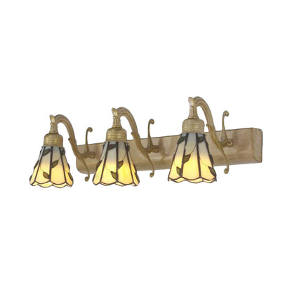 Three Head Leaf Vanity Light Stained Glass Copper Backplate NALANI