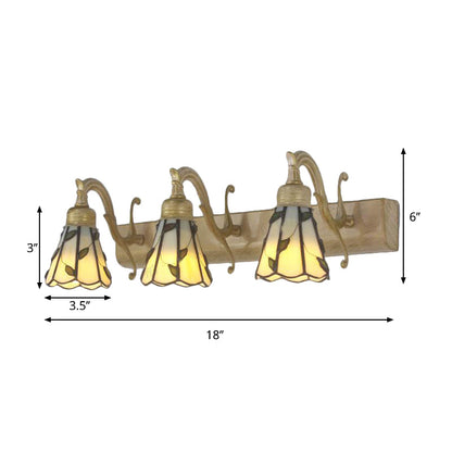 Three Head Leaf Vanity Light Stained Glass Copper Backplate NALANI