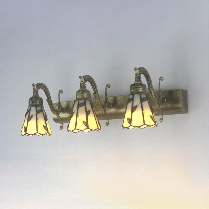 Three Head Leaf Vanity Light Stained Glass Copper Backplate NALANI