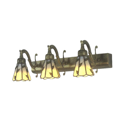 Three Head Leaf Vanity Light Stained Glass Copper Backplate NALANI
