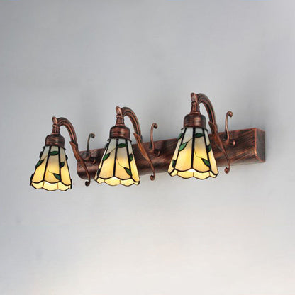 Three Head Leaf Vanity Light Stained Glass Copper Backplate Copper NALANI